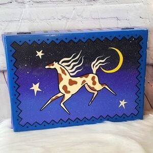 Y2K Handpainted Horse Stars & Moon Galaxy Purple Large Felt Lined Wooden Box